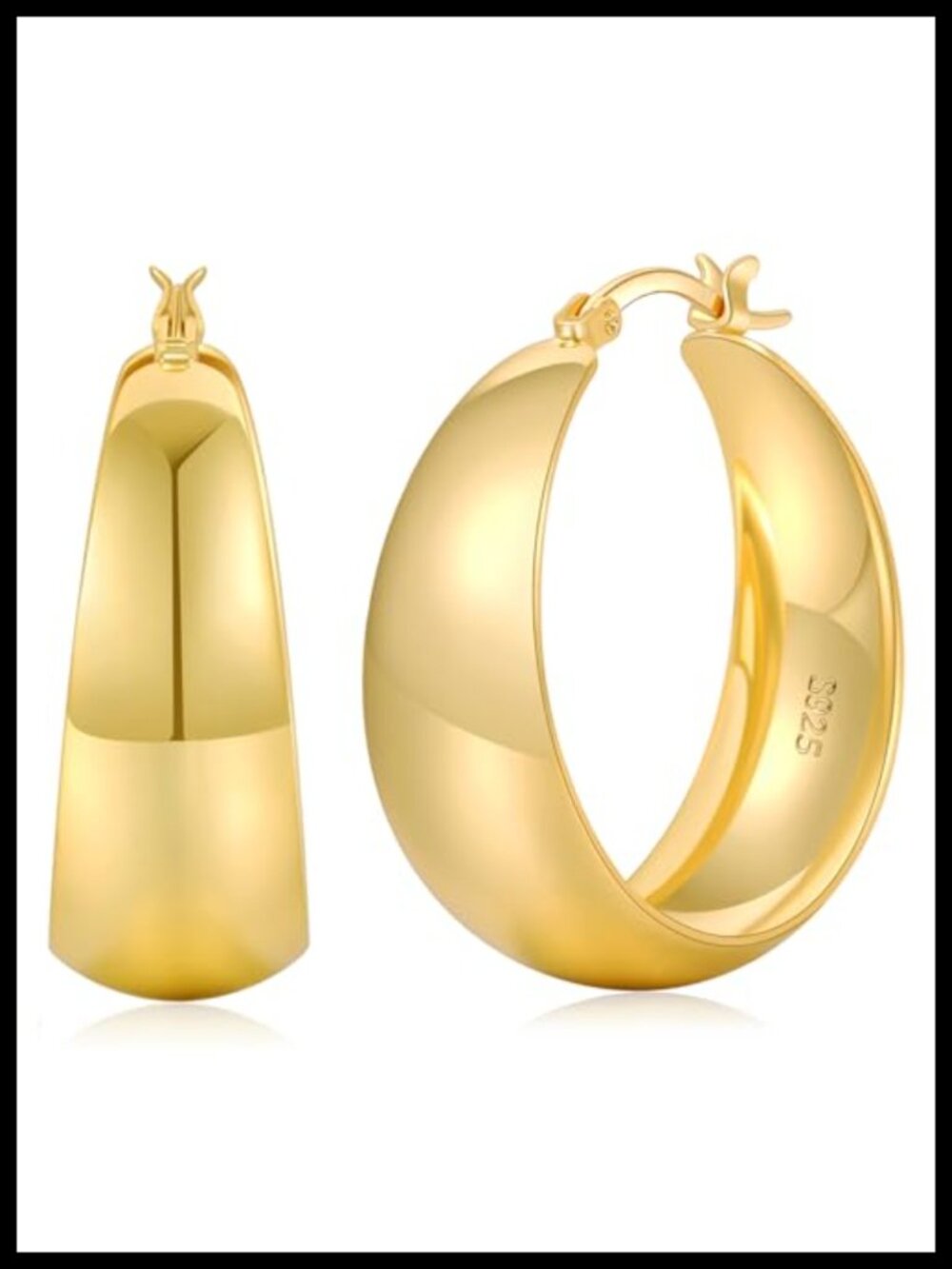 Wide Thick Hoop Earrings Hypoallergenic 14K Gold Plated 30mm